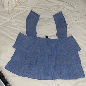 XL - J. Crew French Blue Pleated Tiered Ruffle Tank Top/Cami